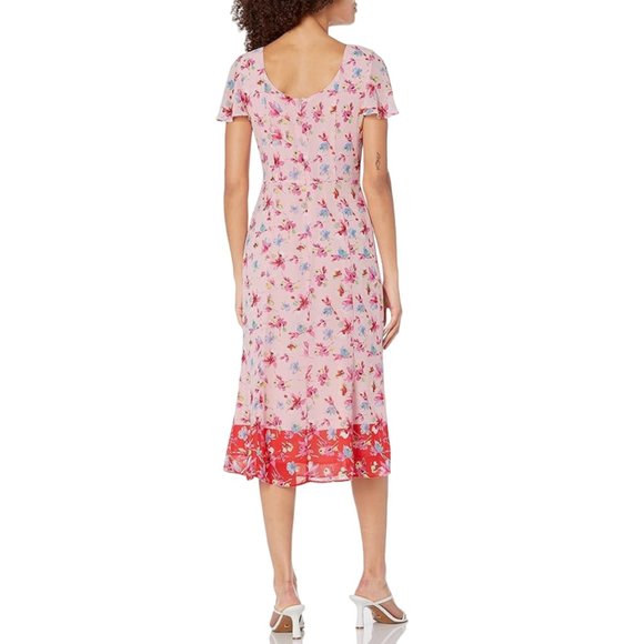 Nanette Lepore Pink Multi Floral Lined Midi Dress Sweetheart Neckline Women’s 6 - Picture 2 of 11